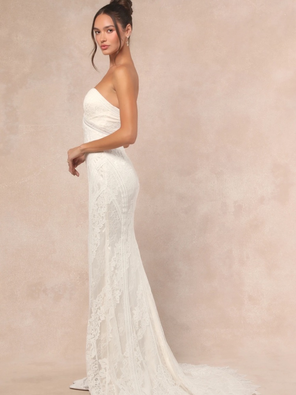 Lulu's Strapless White Lace Wedding Dress